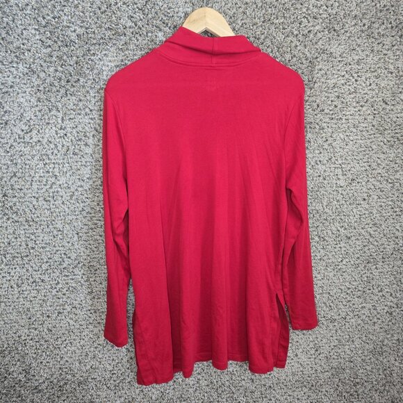 J Jill Top Womens Large Red Perfect Pima Side Vent Turtleneck Tunic Casual - Picture 7 of 7